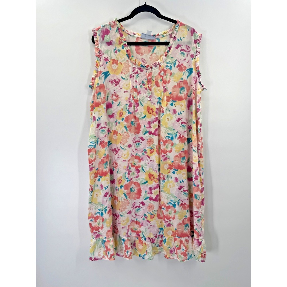 Patio Dress Floral Midi Pintuck Ruffle Nightgown Large Lightweight Breathable